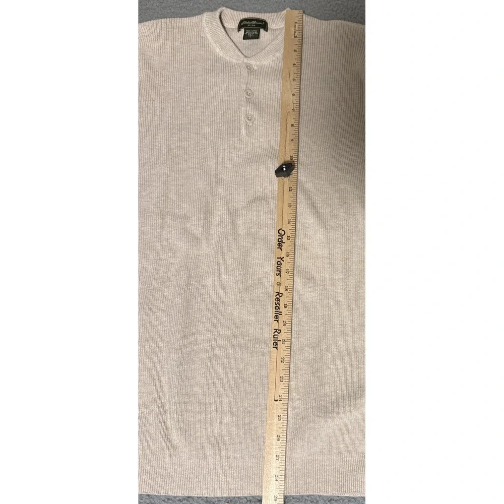 Eddie Bauer Swearter Mens LT Cream Biege Henley Knit Long Sleeve Pullover Button - Picture 4 of 10